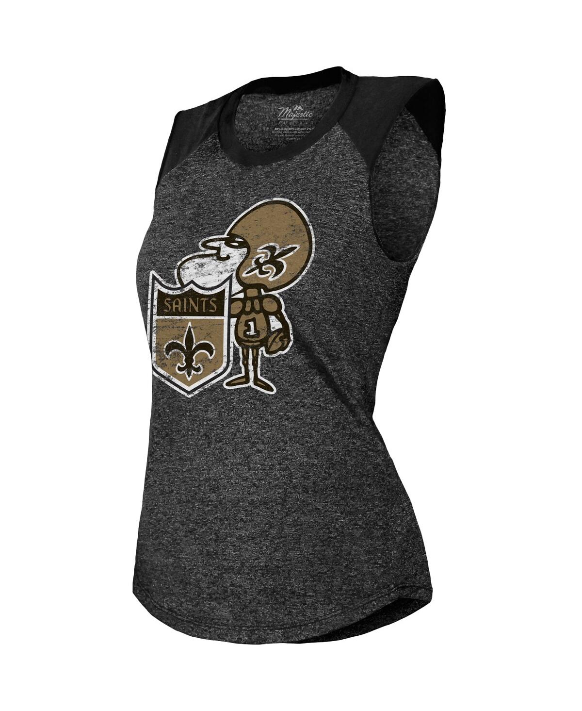 Shop Majestic Women's Black New Orleans Saints Retro Tri-blend Raglan Muscle Tank Top