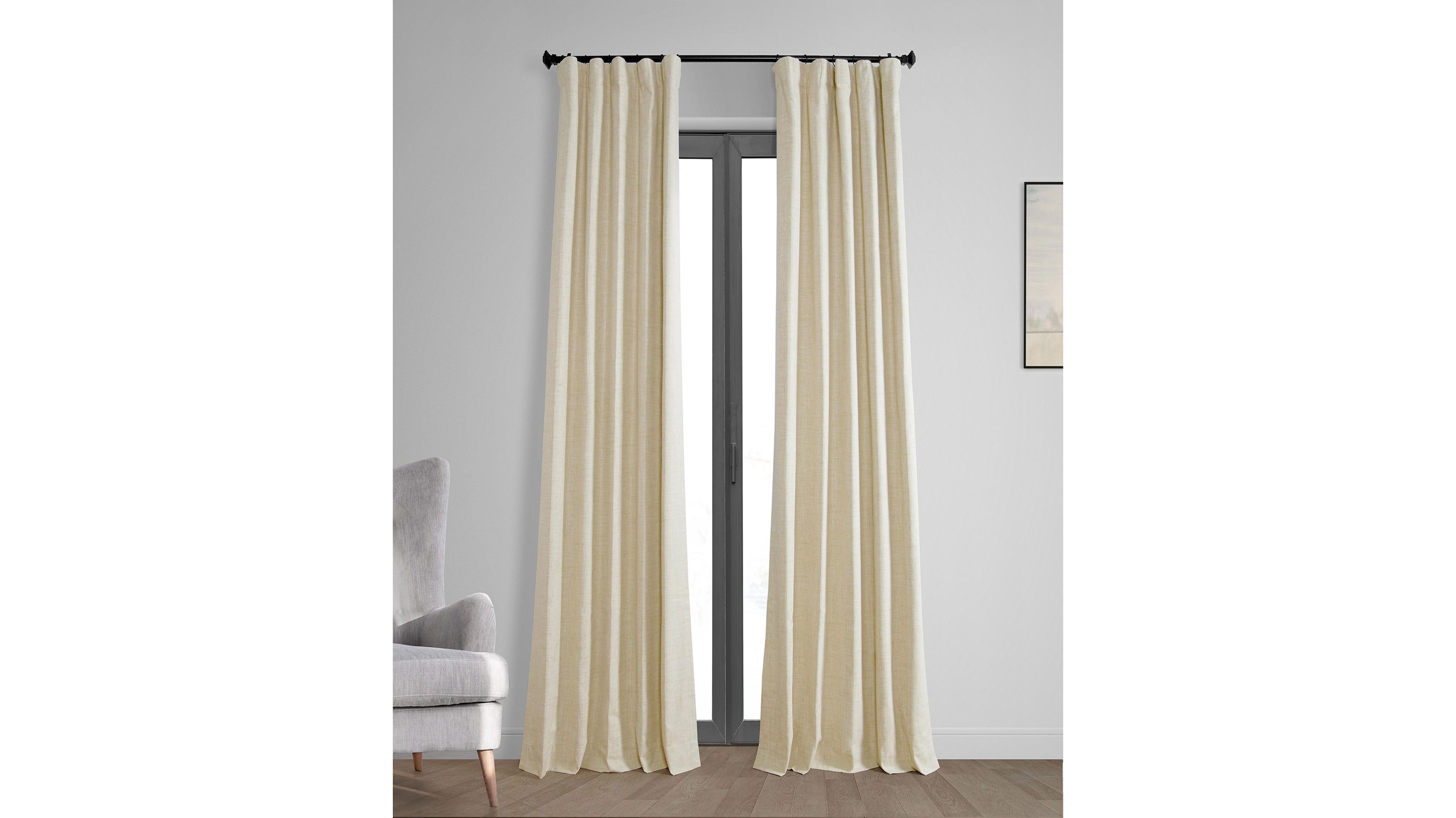 Half Price Drapes Natural Light Beige Thermal Cross Linen Weave Blackout Curtain