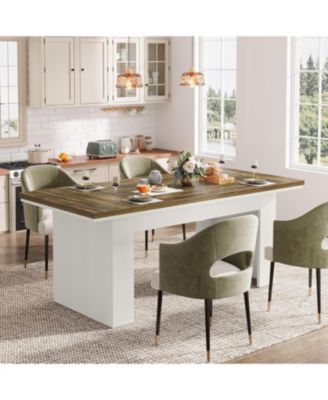 63" Farmhouse Dining Table for 4-6 People, Rectangle Kitchen Table Dining Room Table, Wood Family Dinner Table, Brown and White