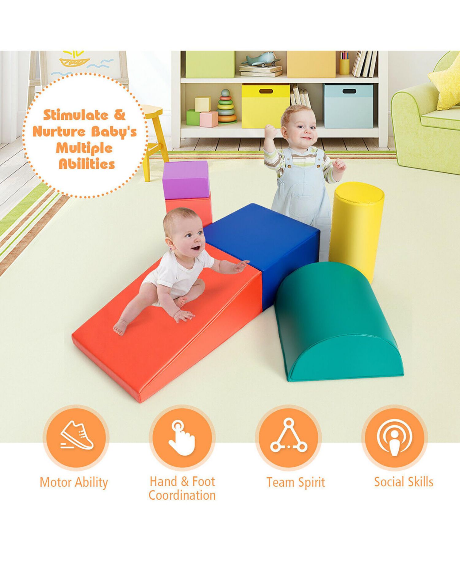 6 Piece Climb Crawl Play Set Indoor Kids Toddler Baby Safe Foam