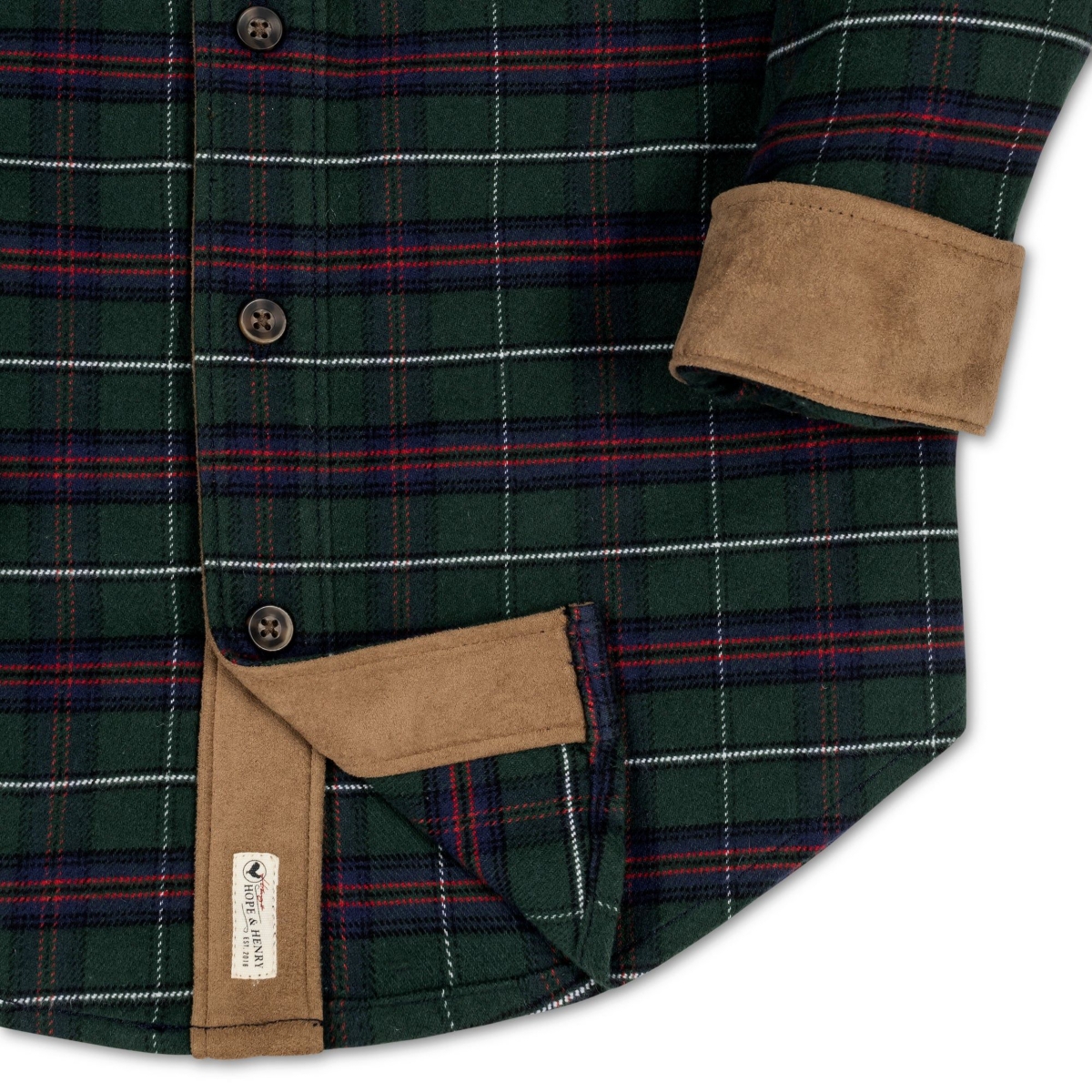 Hope & Henry Baby Boys Organic Long Sleeve Flannel Shirt with Suede Detail