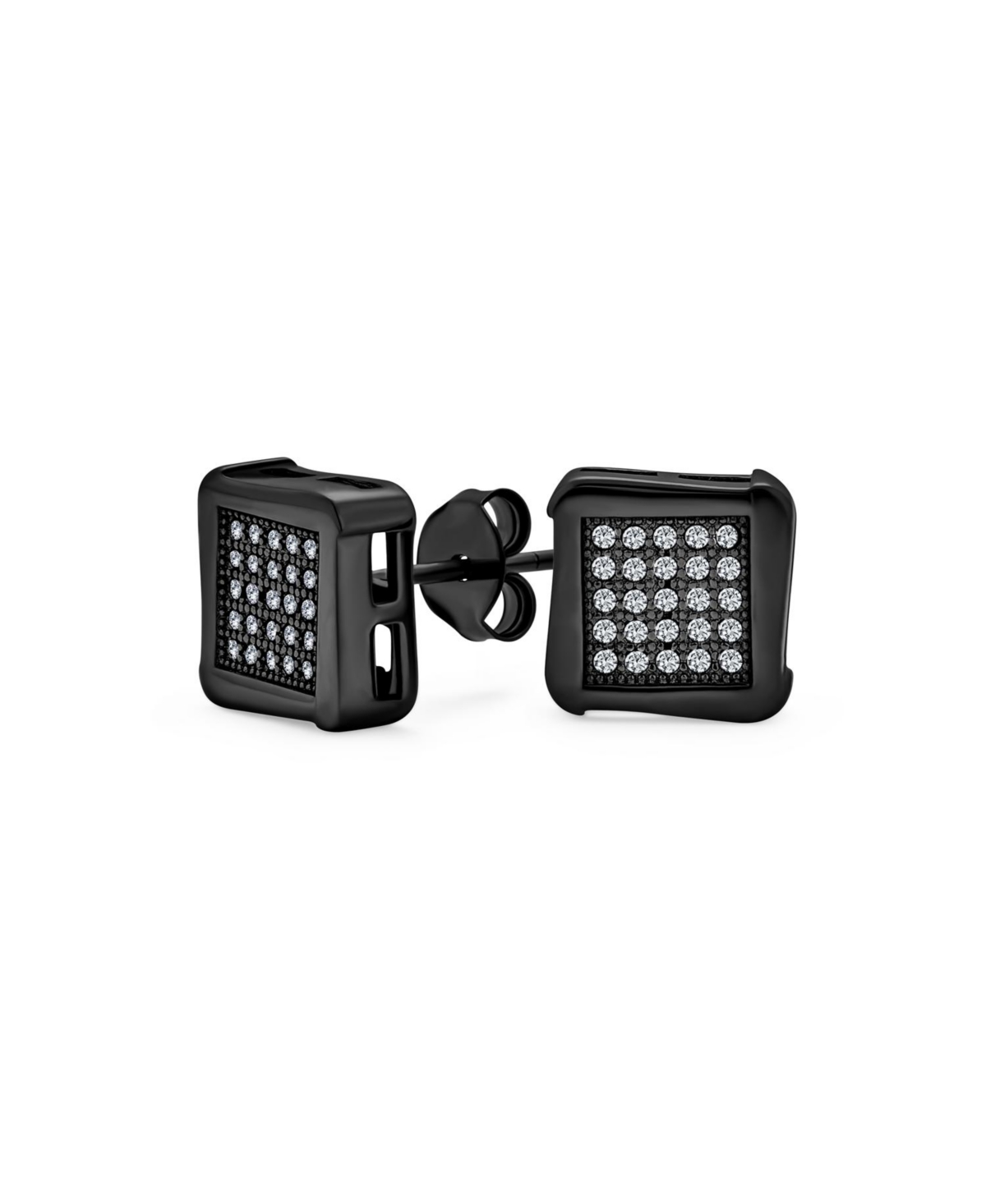 Black Geometric Square Pave Cz Cubic Zirconia Square Stud Earrings Black Plated .925 Sterling Silver - Black clear