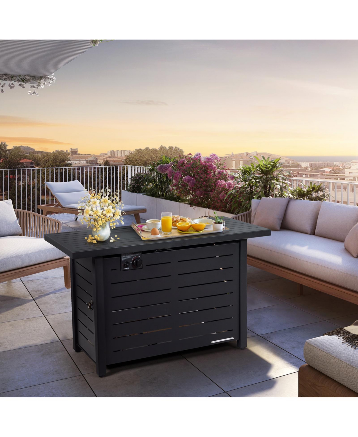 Skonyon 60 000 Btu Rectangular Propane Fire Pit Table with Waterproof Cover