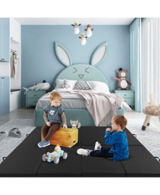 4-Panel PU Leather Folding Exercise Mat with Carrying Handles-Black