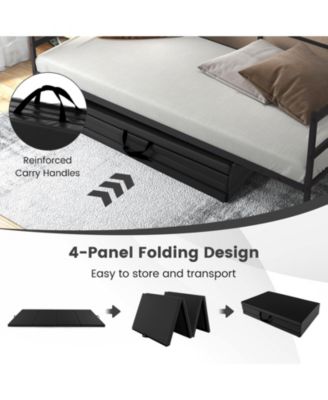 4-Panel PU Leather Folding Exercise Mat with Carrying Handles-Black