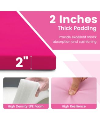 4-Panel PU Leather Folding Exercise Mat with Carrying Handles-Hot Pink
