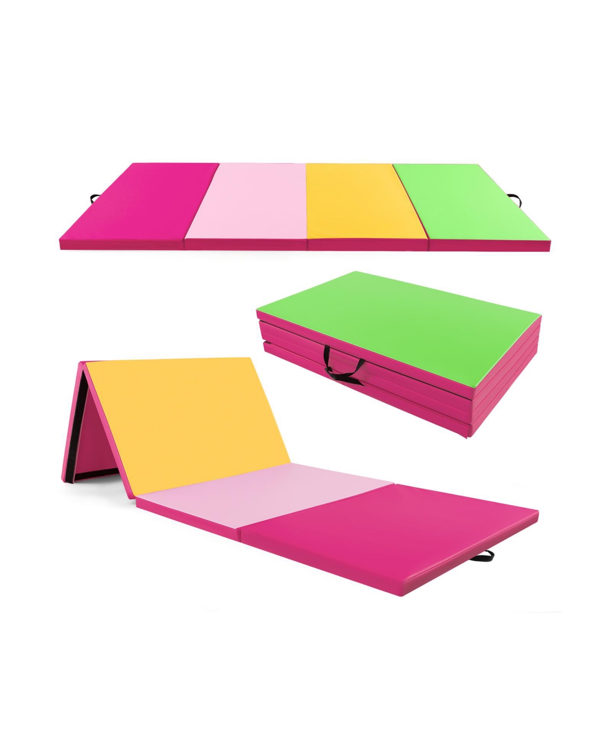 4-Panel Pu Leather Folding Exercise Mat with Carrying Handles-Green - Green