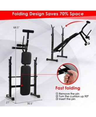 Adjustable Weight Bench and Barbell Rack Set with Weight Plate Post