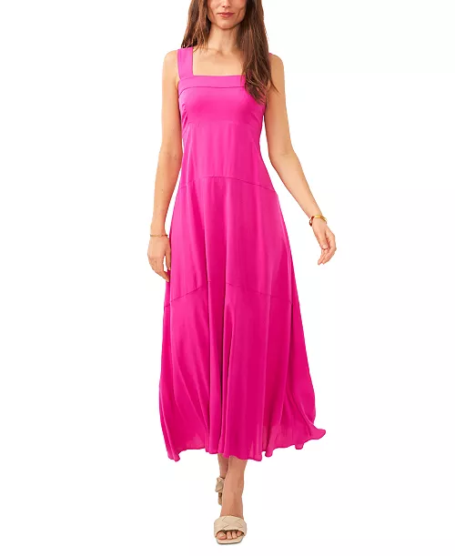 women's smocked back challis tiered sleeveless maxi dress