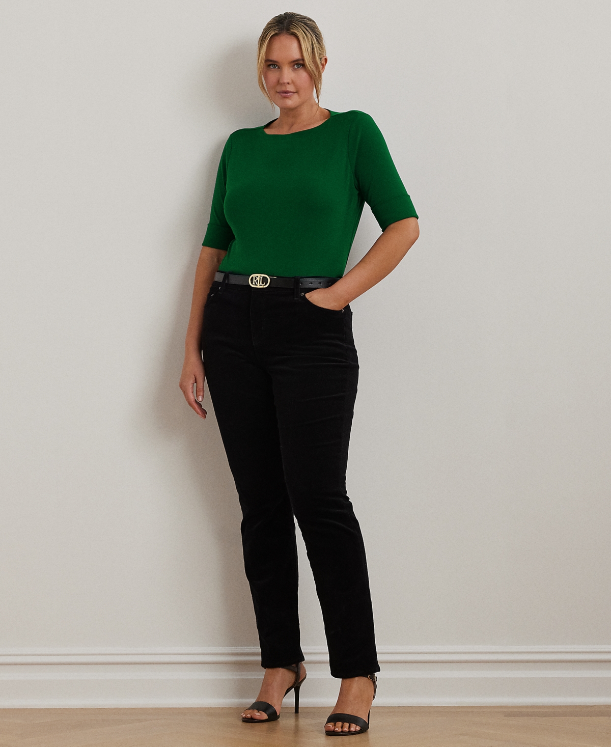 Ralph Lauren Plus Size Elbow-sleeve Top In Green