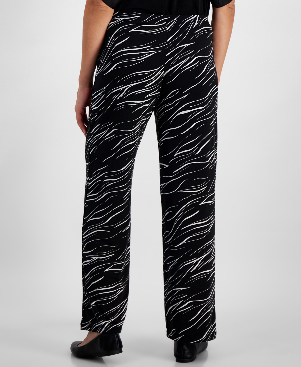 Jm Collection Petite Printed Wide-leg Pull-on Knit Pants, Created For Macy's In Deep Black