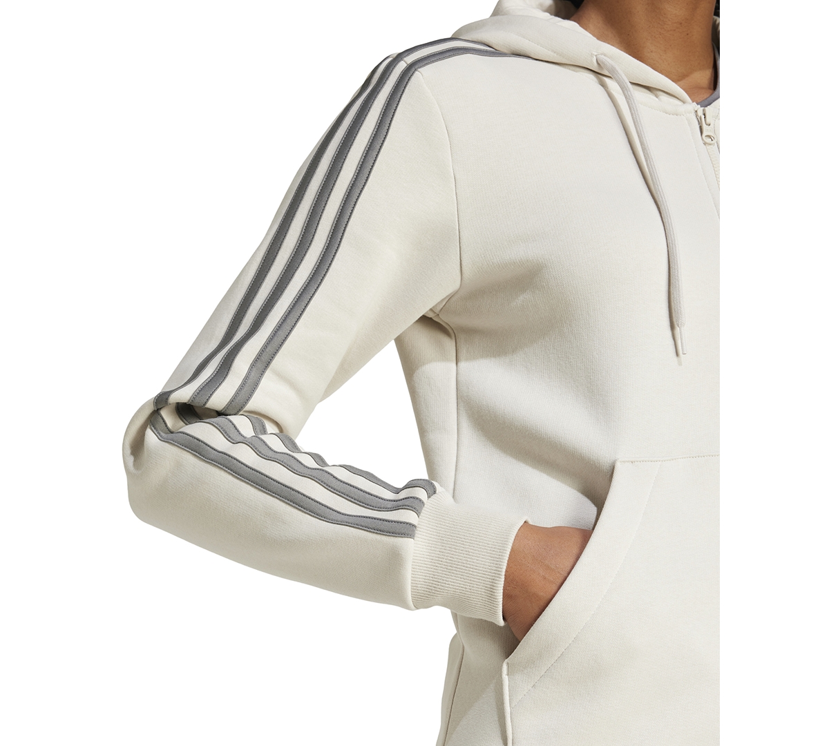 Adidas Originals Women's 3-stripe Cotton Fleece Full-zip Hoodie Sweatshirt In Alumina