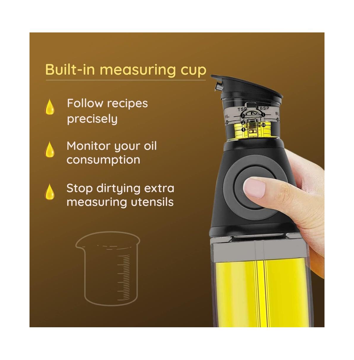 Belwares Oil Dispenser for Kitchen - Oil and Vinegar Dispenser Set - Cooking Essentials - 17 oz and 8.5 oz Glass Bottles with Precision Pouring Measur