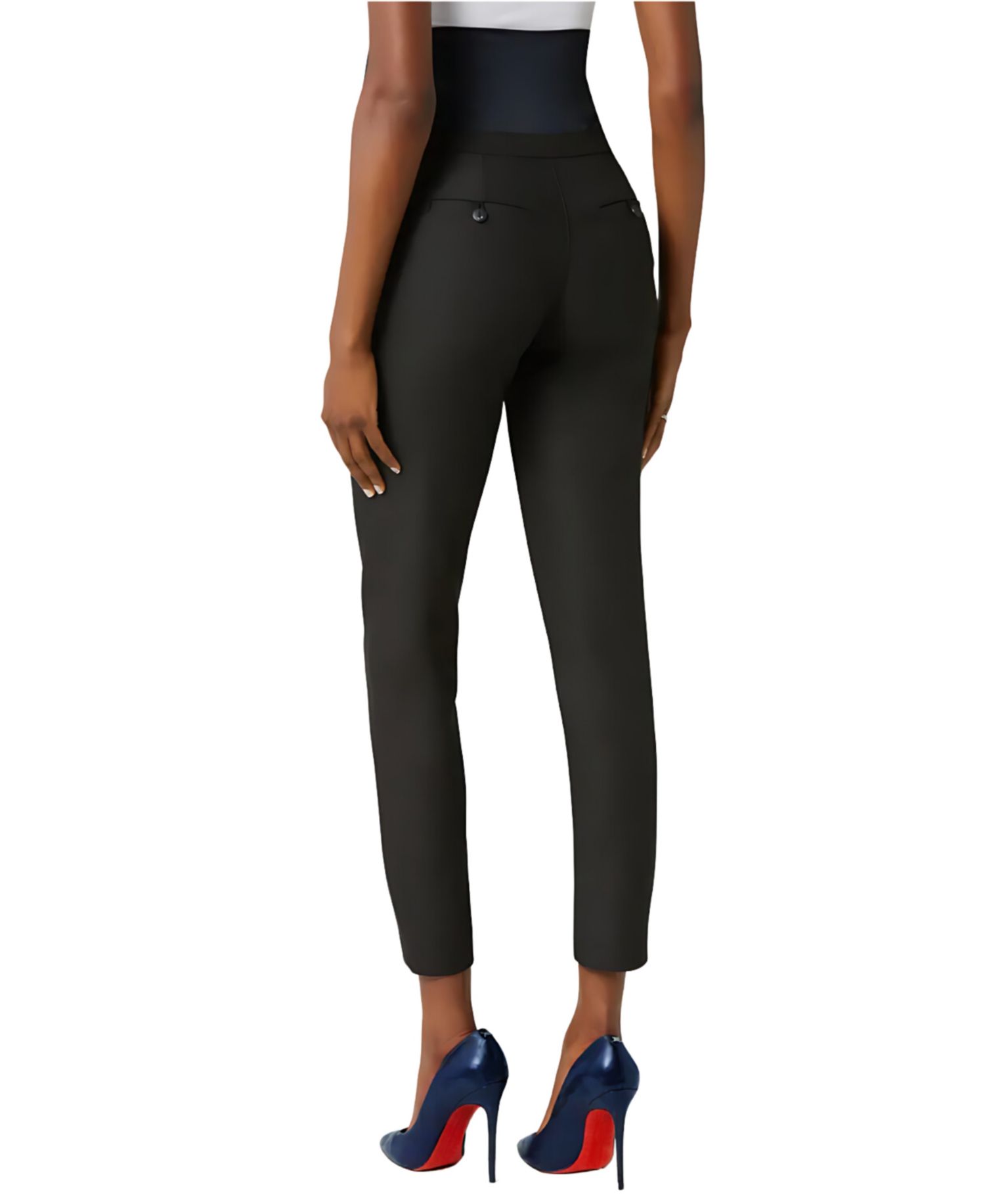 Women's Slim Leg Over-Belly Dress Pants in Black Italian Stretch Suiting Fabric