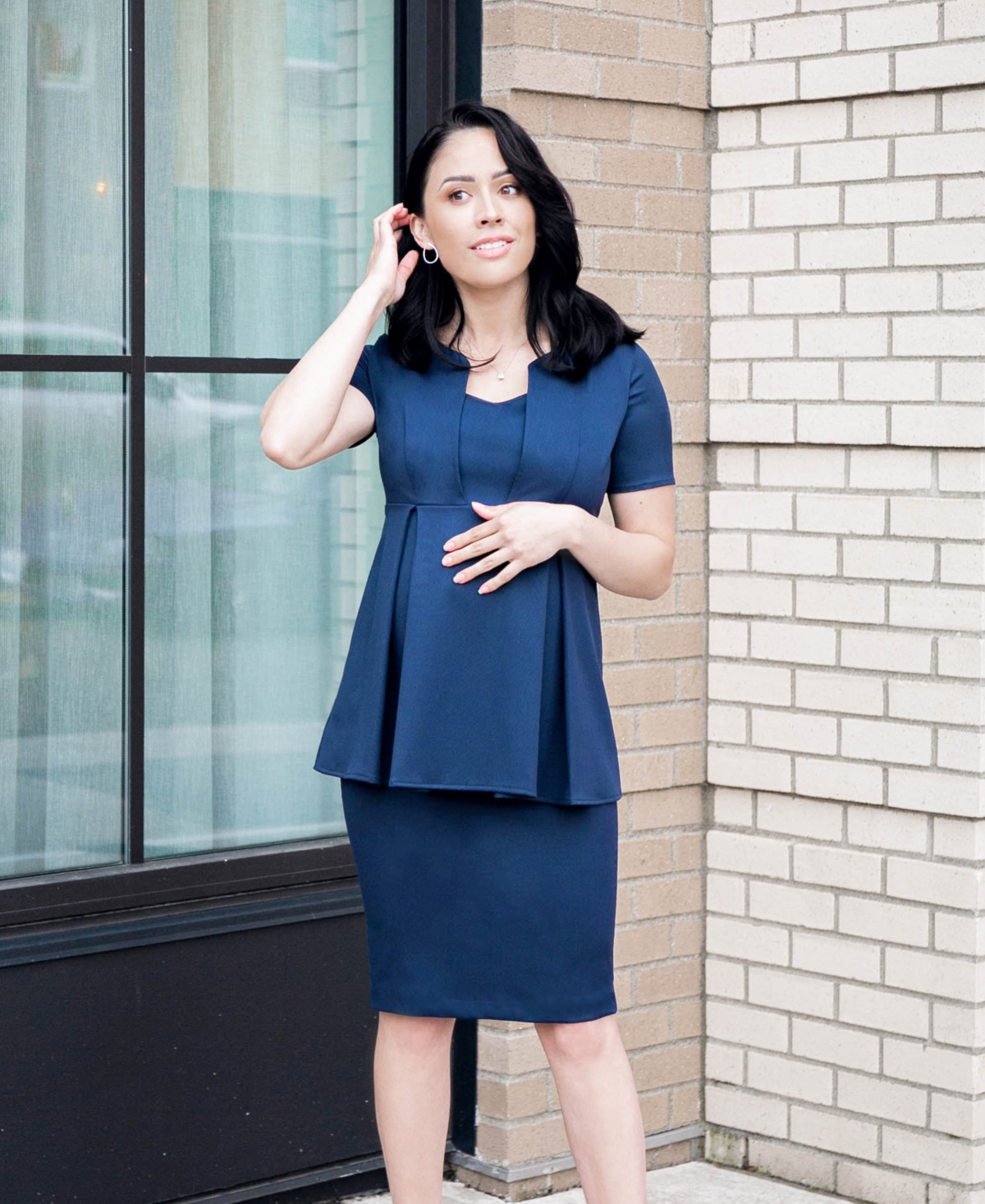Marion Maternity Nursing Short Sleeve Empire Waist Top in Italian Stretch Suiting Fabric