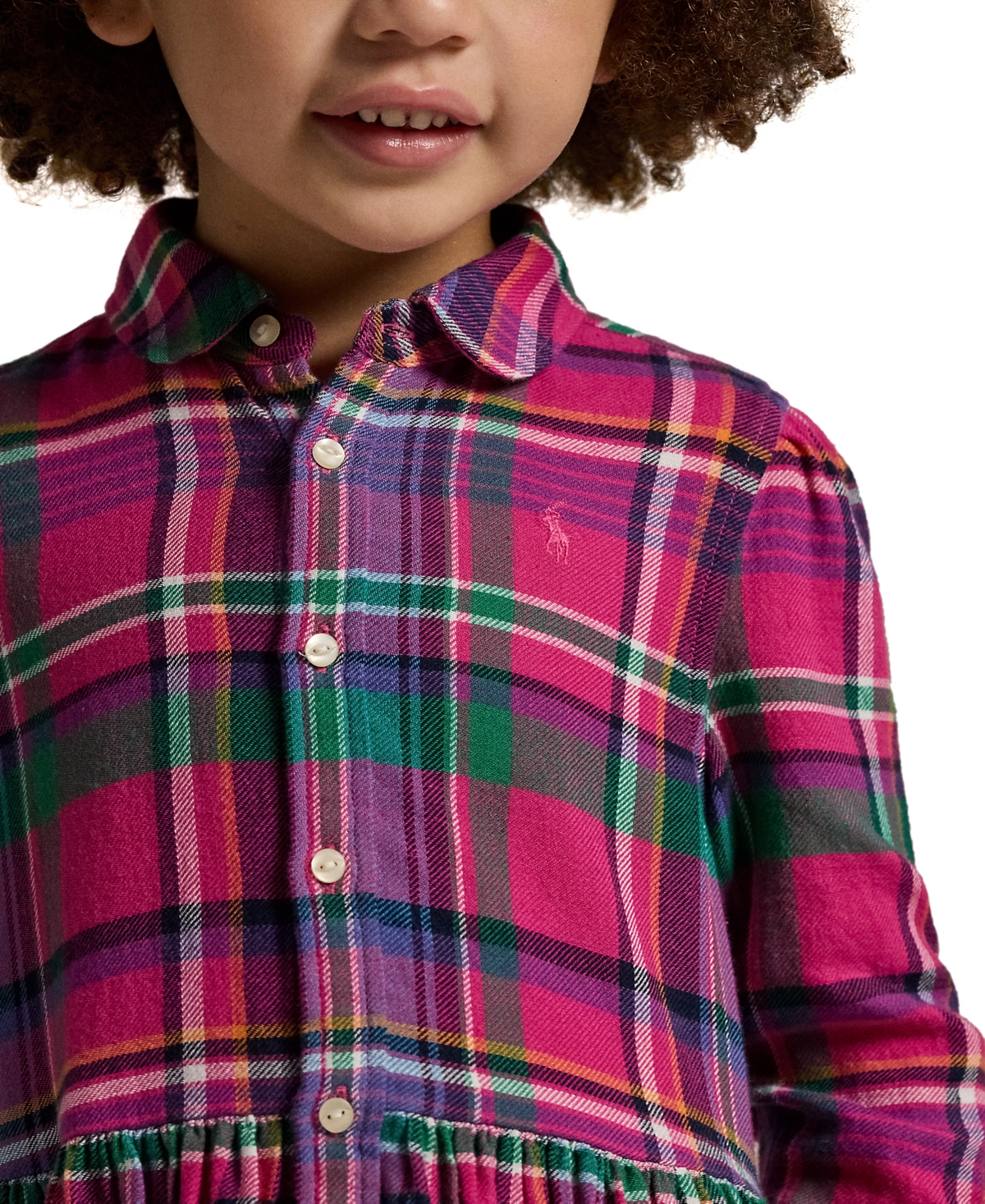 Polo Ralph Lauren Toddler and Little Girls Plaid Cotton Twill Shirtdress - 142 PINK NAVY TWILL