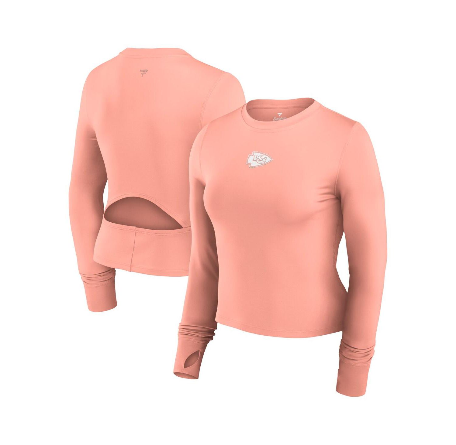 Women's Coral Kansas City Chiefs Studio Fitted Long Sleeve Gym Top