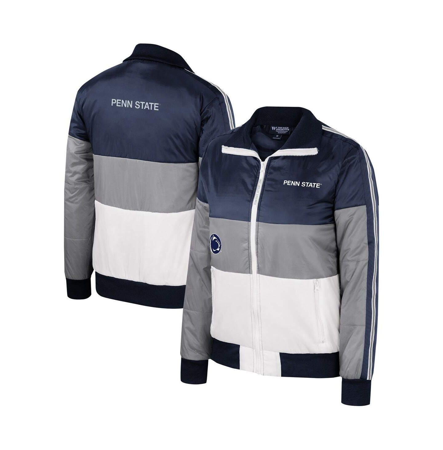 Женская куртка The Wild Collective Gray Penn State Nittany Lions Color-Block Puffer Full-Zip — фото 1