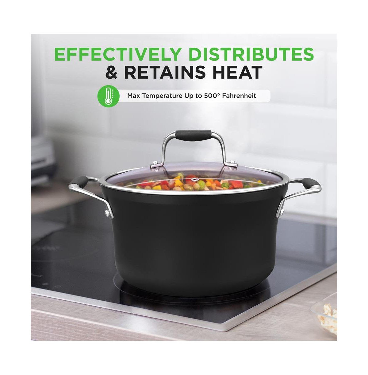 NutriChef Kitchenware Pots & Pans Set - Luxury Kitchen Cookware, 3 Layers Copper Non-Stick Coating Inside, Hard-Anodized Looking Heat Resistant Lacque