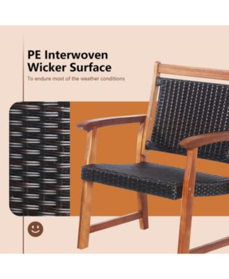 3 Pieces Rattan Bistro Set with Acacia Wood Frame for Garden