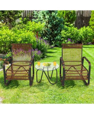 3 Pieces Patio Rattan Furniture Set with 2 Single Wicker Chairs and Glass Side Table