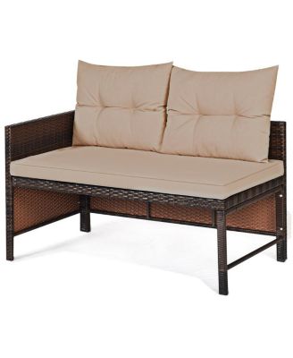 3 Pieces Outdoor Patio Corner Rattan Sofa Set