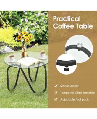 3 Pieces Patio Rattan Furniture Set with 2 Single Wicker Chairs and Glass Side Table