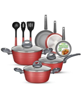 thumbnail image 2 of 2 Quart Cooking Pot With Lid - Non-Stick Red & Gray Cookware Works With Induction Cooktops 2 of 9