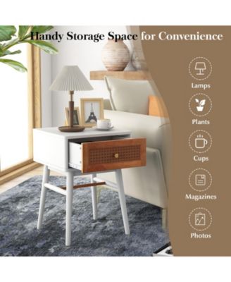 1-Drawer Modern Bedside Table with Solid Wood Legs