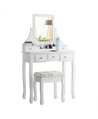 Makeup Vanity Set with Mirror and Cushioned Stool