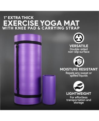1" Extra Thick Yoga Mat w/Knee Pad & Carrying Strap, Purple