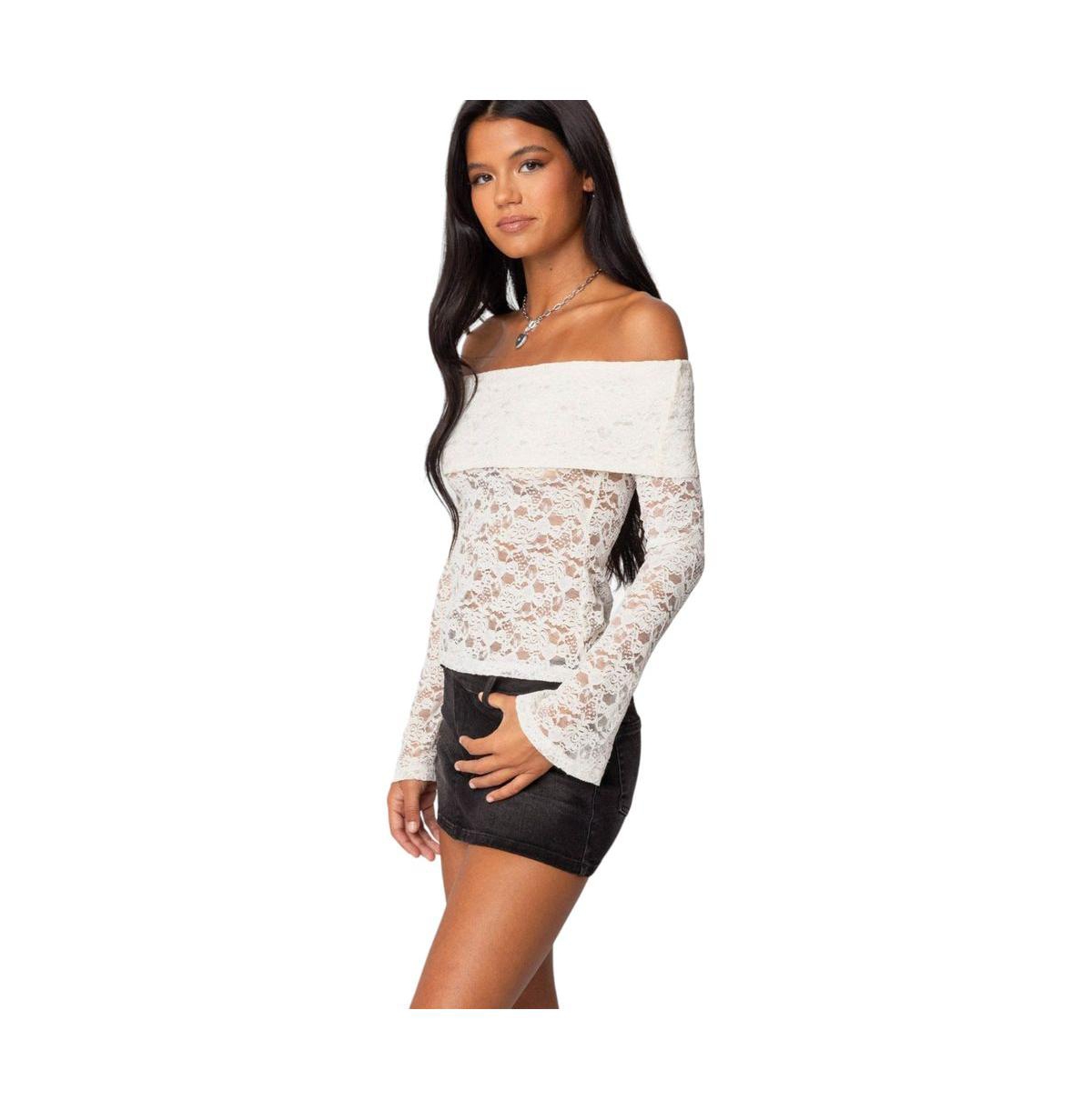 Edikted Women's Ashley Off Shoulder Sheer Lace Top