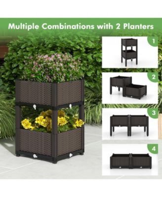 2 Set Elevated Plastic Raised Garden Bed Planter Kit for Flower Vegetable Grow-Brown