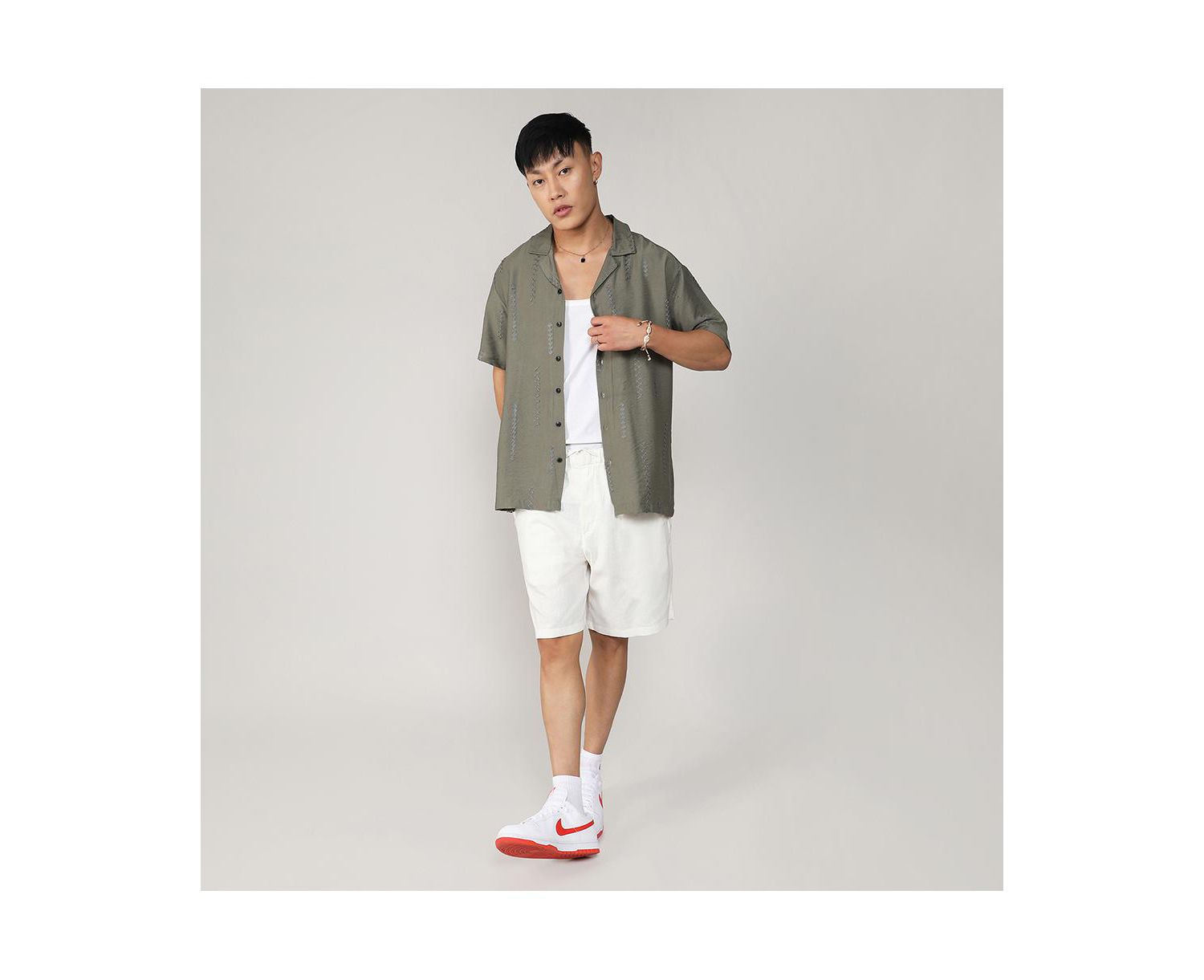 Men's Olive Green Embroidered Twist Shirt