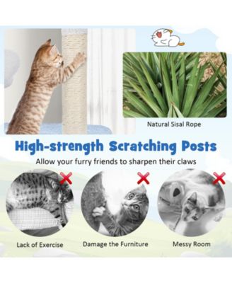 Multi-level Cat Tower with Sisal Covered Scratching Posts-Blue