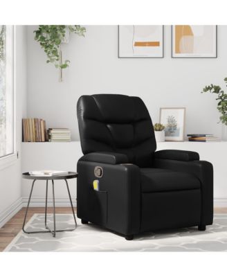 Massage Recliner Chair Gray Faux Leather Medium Cup Holders