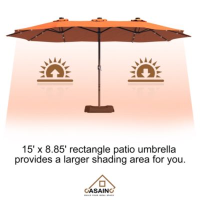 Outdoor Double-Sided Patio Umbrella with Base 36 LED Light Market Umbrella with Cover