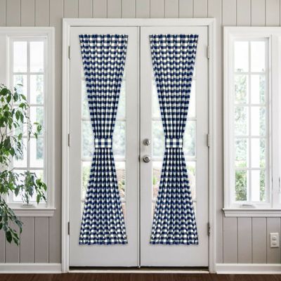 Plaid Country Farmhouse French Door Curtain Panel with Matching Tieback
