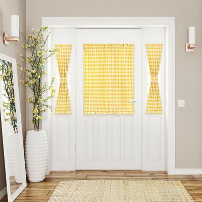 Plaid Country Farmhouse French Door Curtain Panel With Matching Tieback