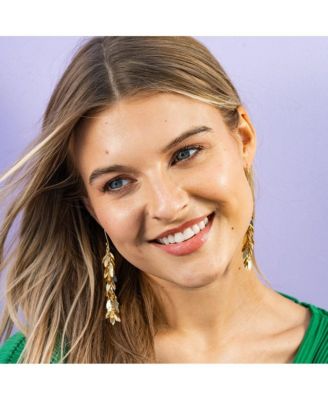 INK + ALLOY Samantha Leaf Cluster Long Dangle Earrings Brass