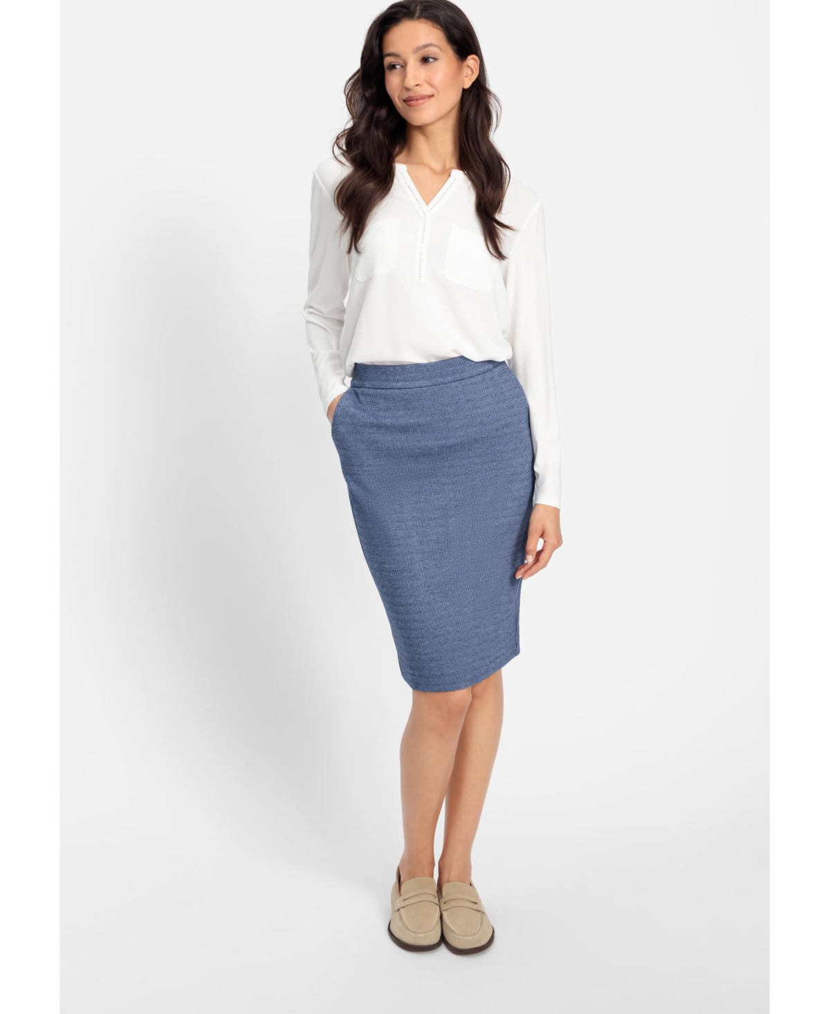 Women's Micro Puppytooth Pull-On Skirt - Ink blue