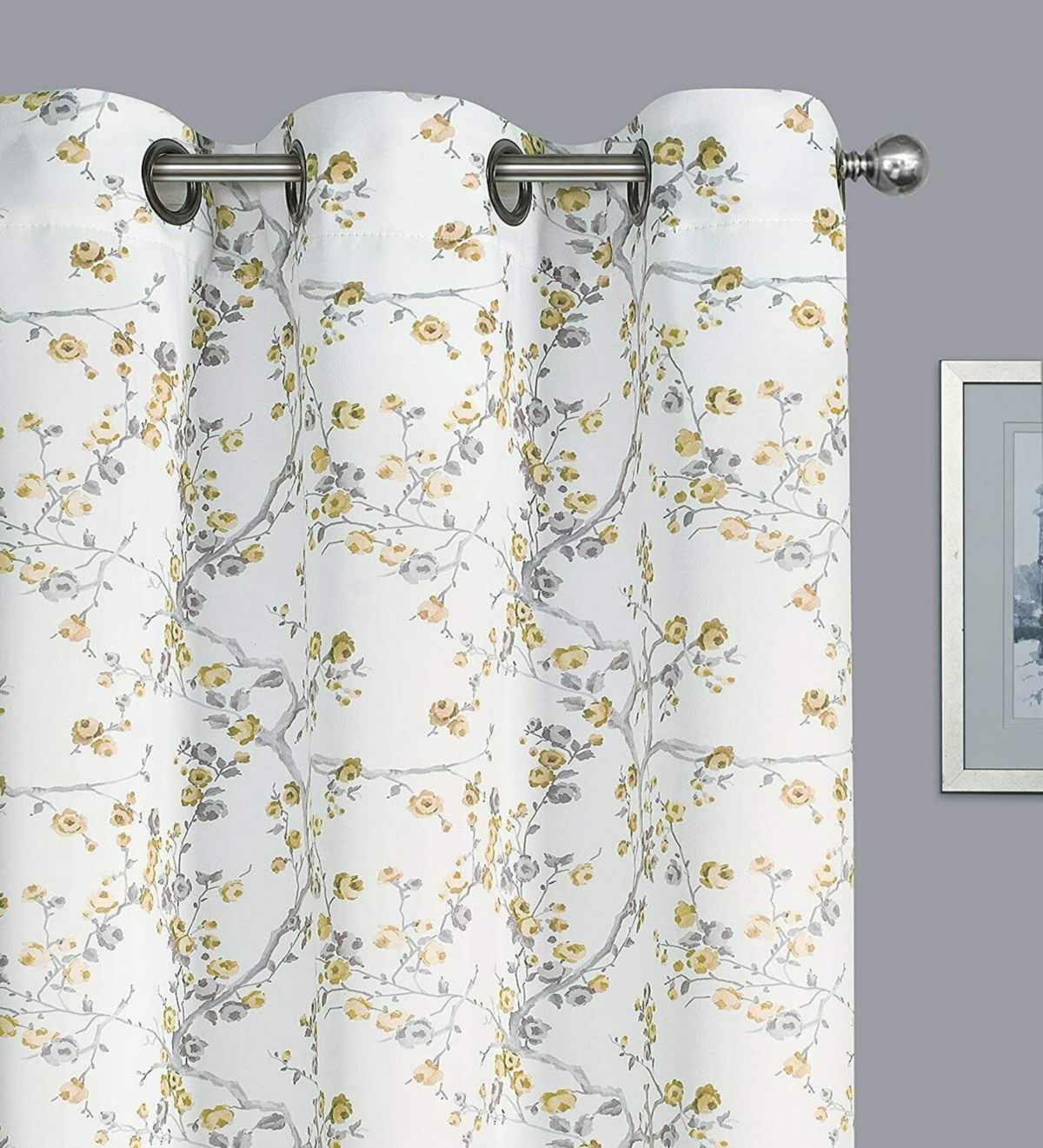 Kate Aurora 2 Pack Shabby Chic Grommet Top Floral Cherry Blossom Curtain Panels - 52 in. W x 84 in. L, Spice/Gray