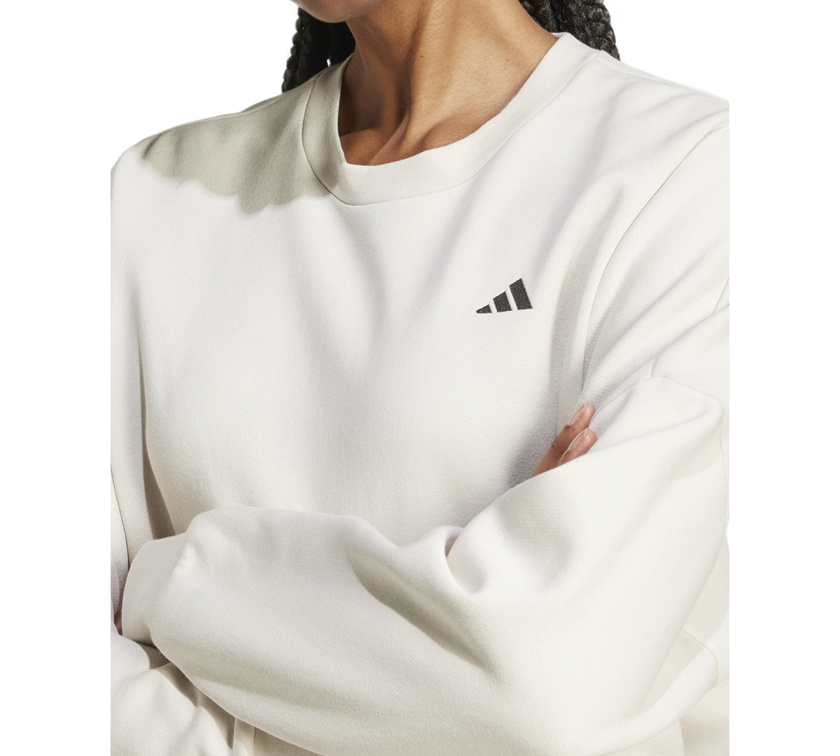 Shop Adidas Originals Women's Essentials Feel Cozy Logo Fleece Sweatshirt In Alumina
