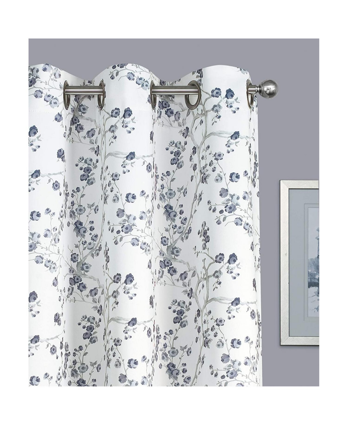 Kate Aurora Living Cherry Blossom Designed Grommet Top Window Curtains - 84 in. Long