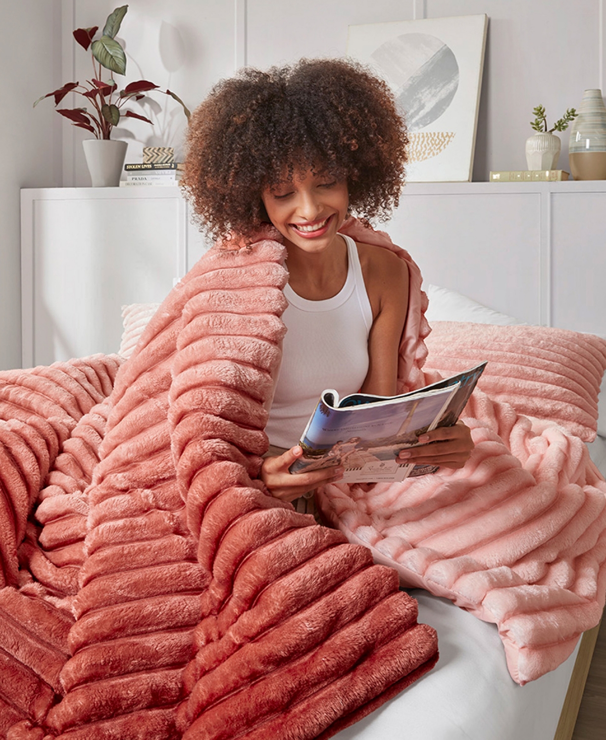 510 Design Avril Fluffy Ribbed Plush Comforter Sets In Blush Ombre