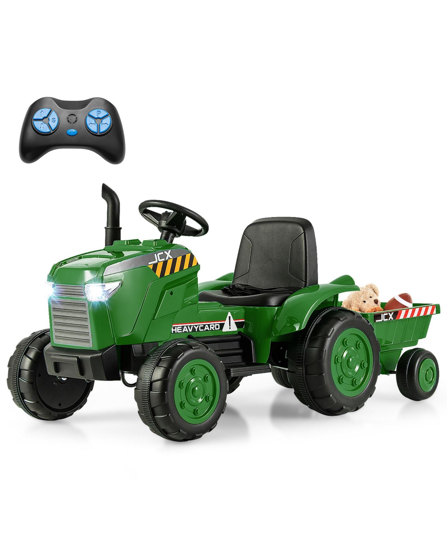 Детская игрушка Gymax 2-in-1 Electric Tractor with Trailer Remote Control Ride-On, 66 lbs. Capacity, Ages 3+, цвет: Чёрный — фото 1
