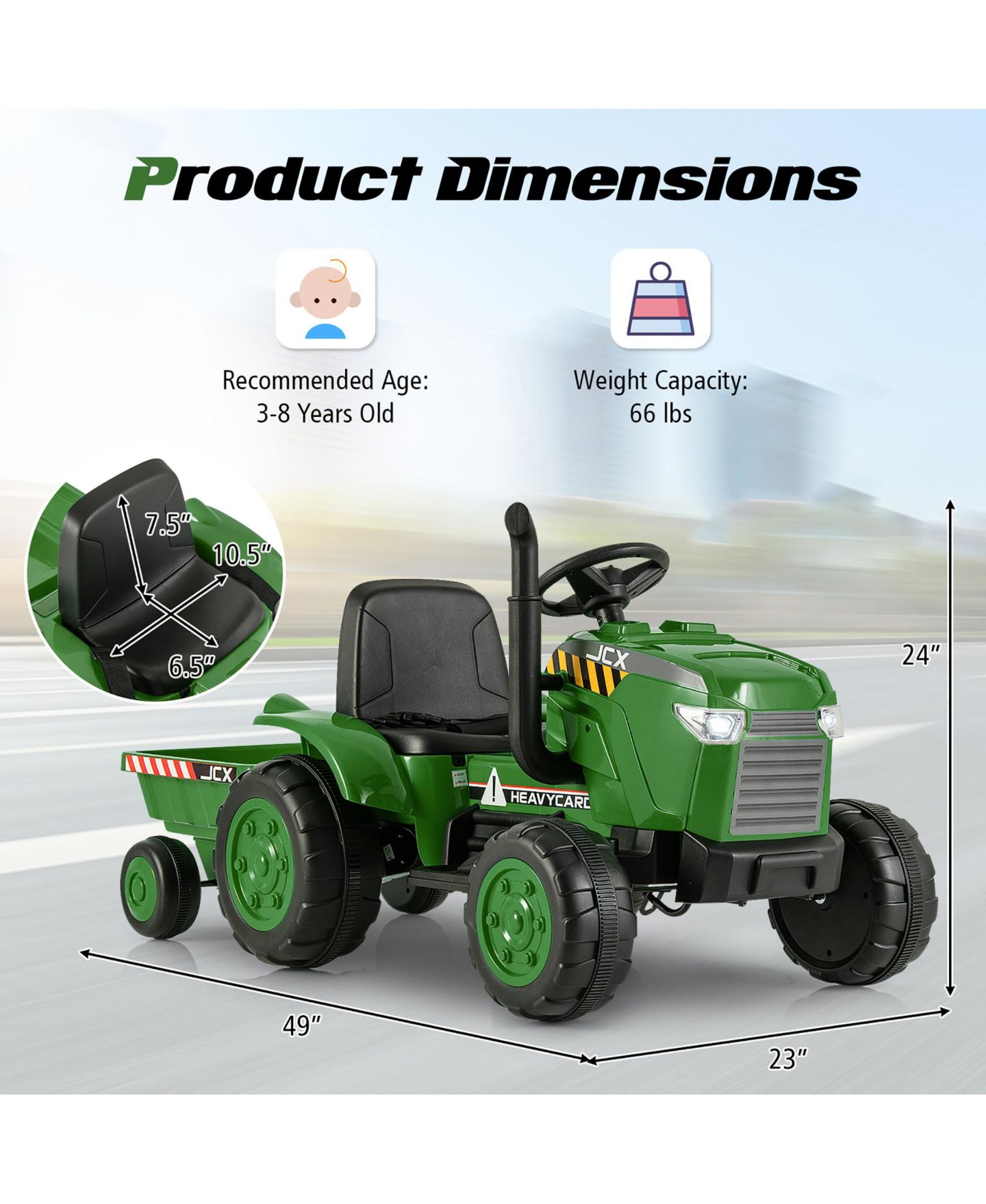 Детская игрушка Gymax 2-in-1 Electric Tractor with Trailer Remote Control Ride-On, 66 lbs. Capacity, Ages 3+, цвет: Чёрный — фото 5