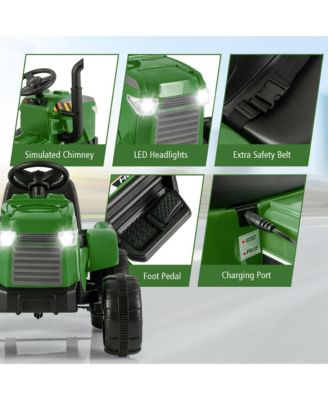 2-in-1 Electric Toy Car 12V Kids Ride On Tractor w/ Trailer Remote Control Lights Pink