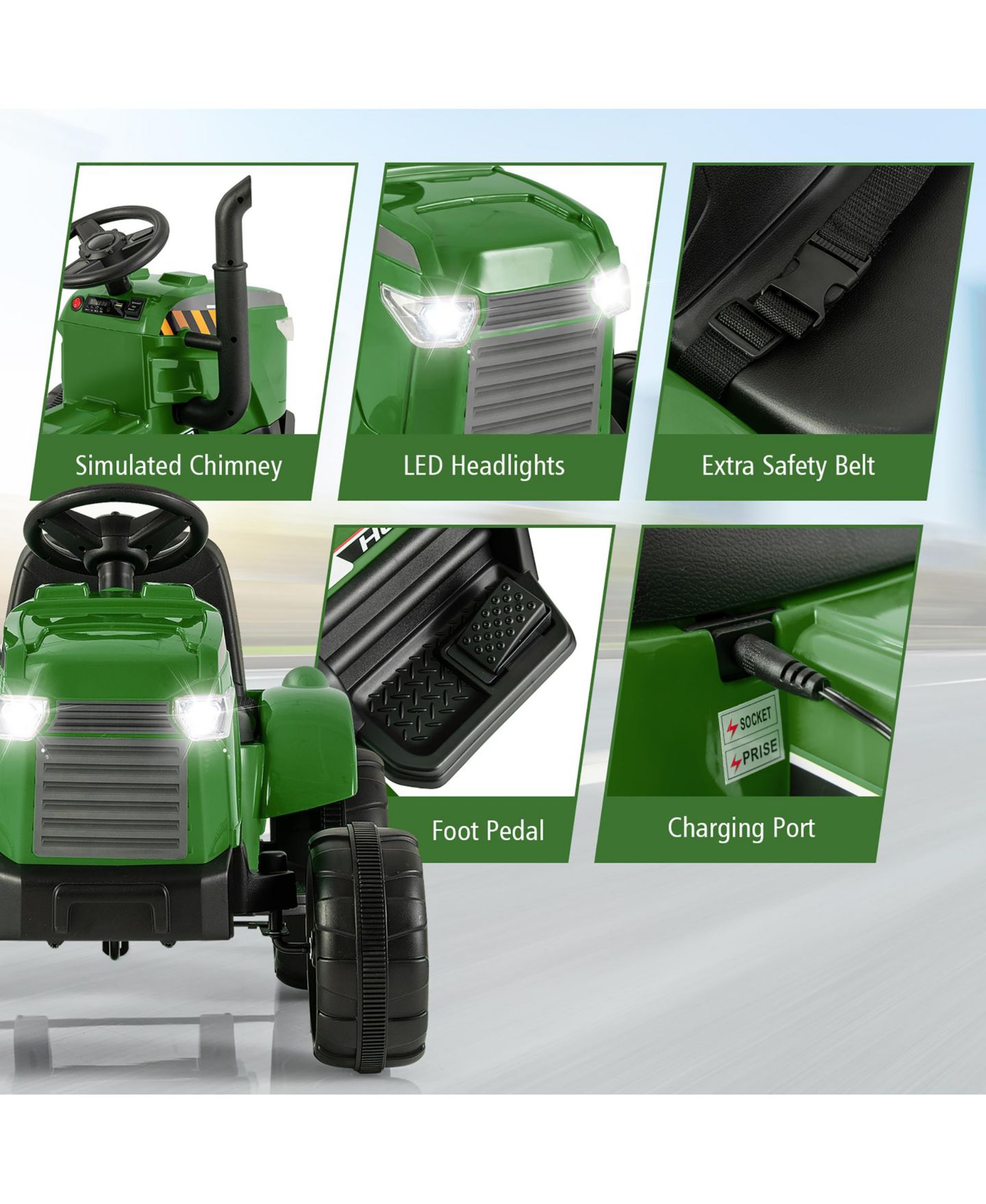 Детская игрушка Gymax 2-in-1 Electric Tractor with Trailer Remote Control Ride-On, 66 lbs. Capacity, Ages 3+, цвет: Чёрный — фото 8