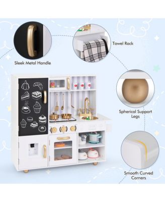 Play Kitchen Toy Set w/ Chalkboard Oven Sink Faucet Stove Water Dispenser